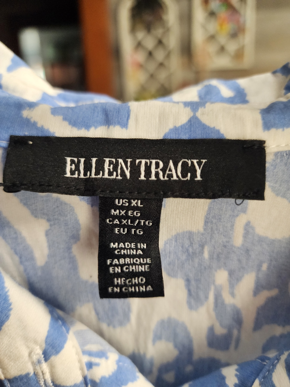 Blue and White Printed Button-Front Women's Dress - Picture 2 of 9